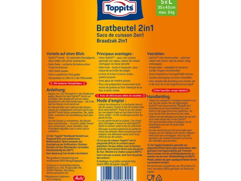 Toppits Bratbeutel 2 in 1 Grösse L, 5 Stück