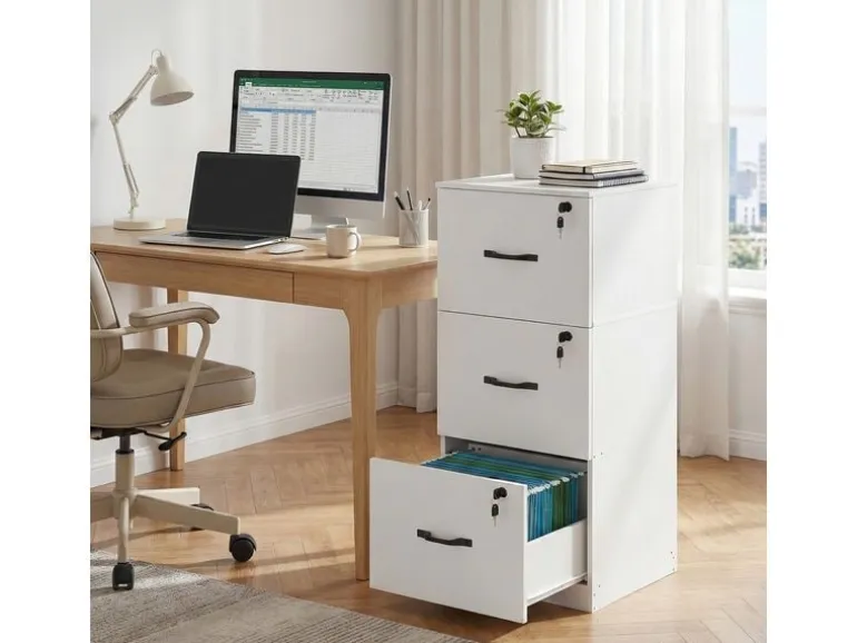 VASAGLE Aktenschrank Holzspanplatte 3 Schubladen Wolkenweiss