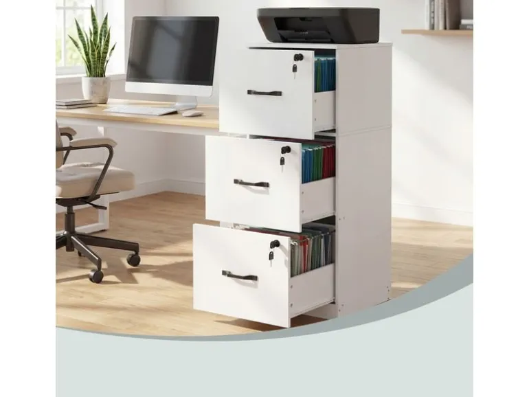 VASAGLE Aktenschrank Holzspanplatte 3 Schubladen Wolkenweiss