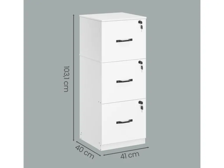 VASAGLE Aktenschrank Holzspanplatte 3 Schubladen Wolkenweiss