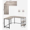 VASAGLE Eckschreibtisch Greige Grau/Schwarz 138 cm