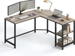 VASAGLE Eckschreibtisch Greige Grau/Schwarz 138 cm