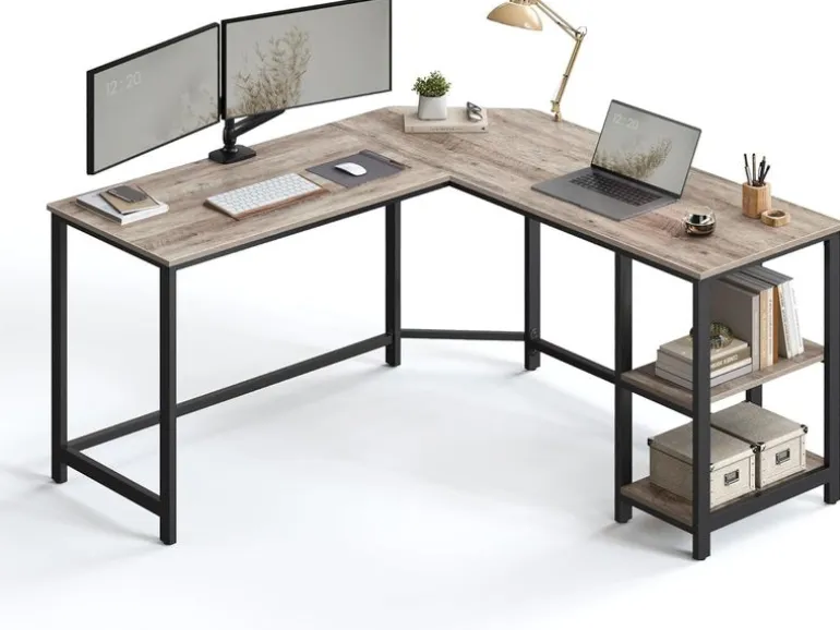 VASAGLE Eckschreibtisch Greige Grau/Schwarz 138 cm