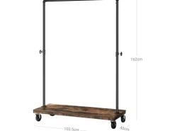 VASAGLE Garderobenständer auf Rollen 162 cm, Schwarz/Braun