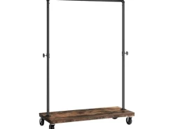 VASAGLE Garderobenständer auf Rollen 162 cm, Schwarz/Braun