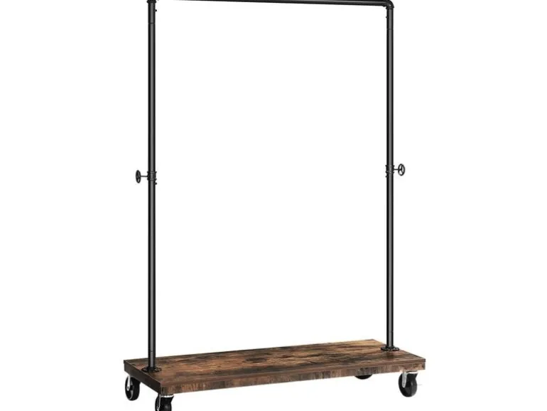VASAGLE Garderobenständer auf Rollen 162 cm, Schwarz/Braun