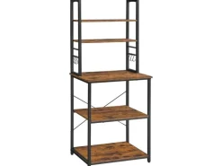 VASAGLE Küchenregal mit 6 Haken 60 x 167 cm, Schwarz/Braun