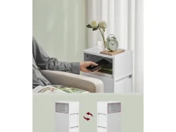 VASAGLE Nachttisch 2er Set 25 x 65 cm, Weiss