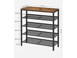 VASAGLE Schuhregal mit 5 Ablagen 75 x 93, Schwarz/Braun