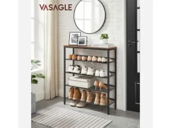 VASAGLE Schuhregal mit 5 Ablagen 75 x 93, Schwarz/Braun