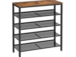 VASAGLE Schuhregal mit 5 Ablagen 75 x 93, Schwarz/Braun
