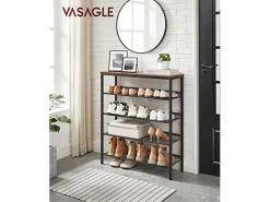 VASAGLE Schuhregal mit 5 Ablagen 75 x 93, Schwarz/Braun