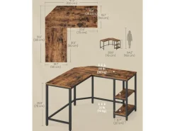 VASAGLE Tisch in L-Form Braun/Schwarz 120 x 130 x 76 cm