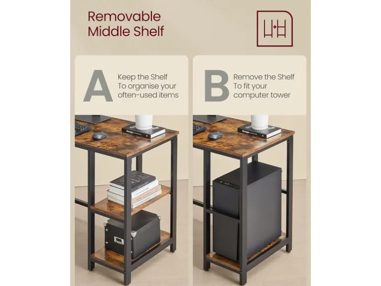 VASAGLE Tisch in L-Form Braun/Schwarz 120 x 130 x 76 cm