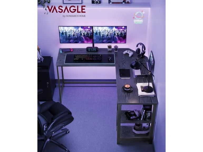 VASAGLE Tisch in L-Form Schwarz 138 x 138 cm