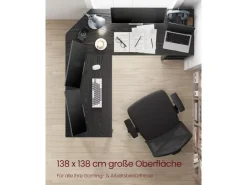 VASAGLE Tisch in L-Form Schwarz 138 x 138 cm