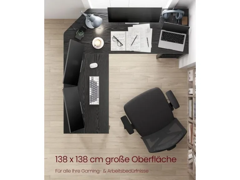 VASAGLE Tisch in L-Form Schwarz 138 x 138 cm
