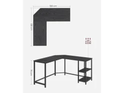 VASAGLE Tisch in L-Form Schwarz 138 x 138 cm