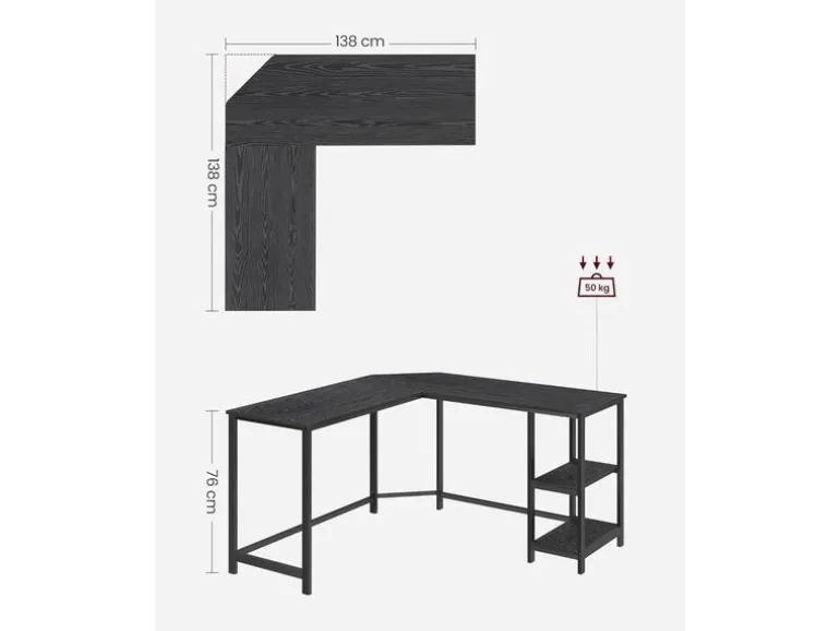 VASAGLE Tisch in L-Form Schwarz 138 x 138 cm