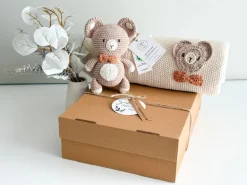 Welcomebabybox Geschenkset Milu – Decke & Bär